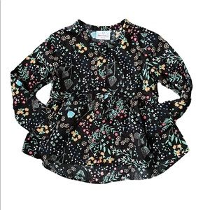 HANNA ANDERSSON Girls 110 cm/Size 5 Black Floral Long  Sleeve Blouse Top